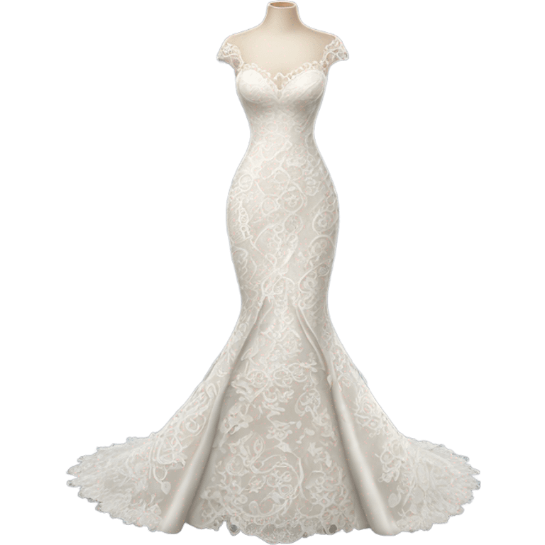 Hyper Realistic ornate Wedding dress displays fish tail with lace emoji