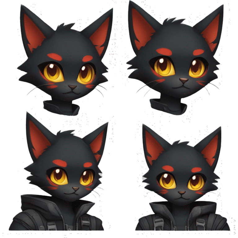 Edgy Shy Anthro boyish cool pretty dark black Litten-Pokémon-cat-fursona techwear emoji