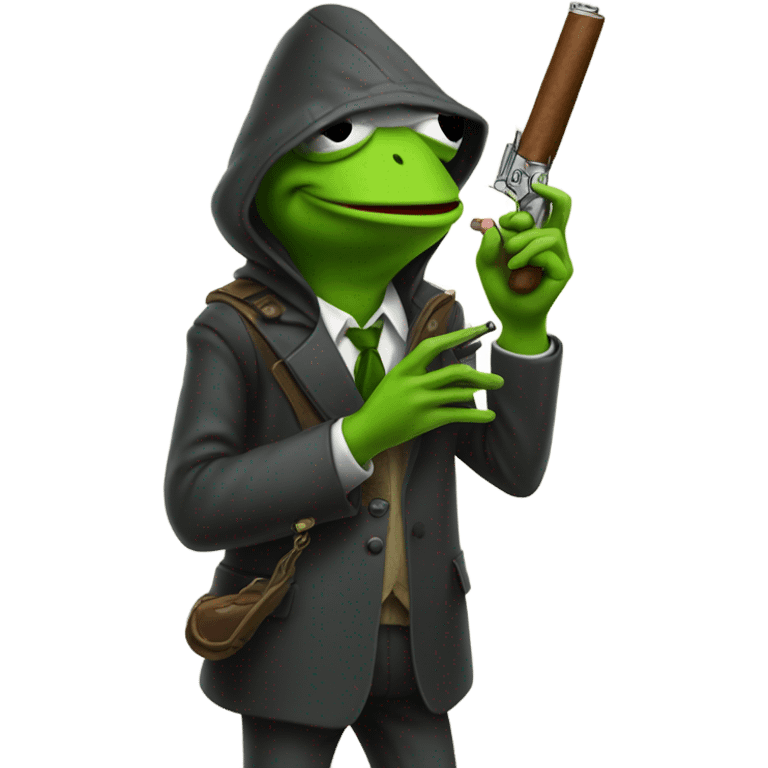 Hooded kermit with a gun and cigar  emoji