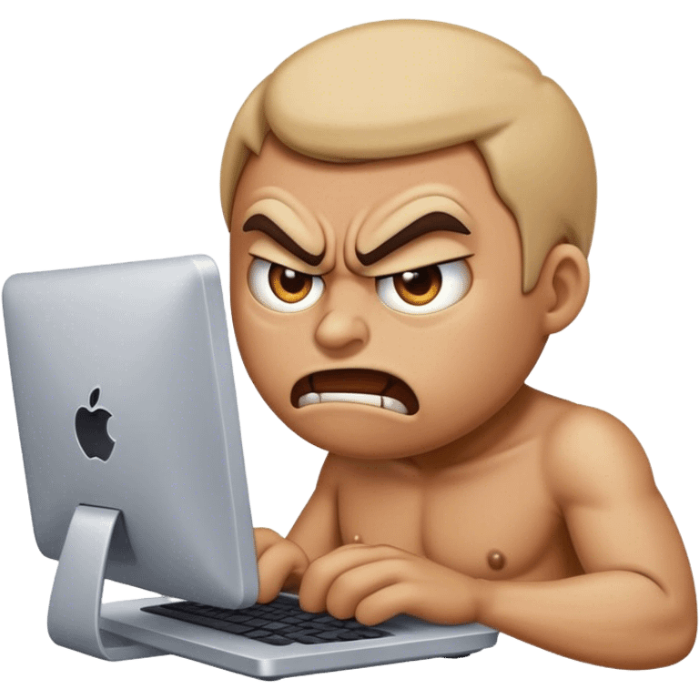 An angry emoji,working furiously on his computer  emoji