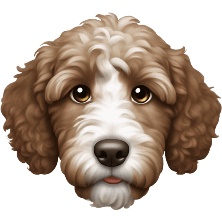 dark brown goldendoodle puppy white patch near nose and top of head emoji