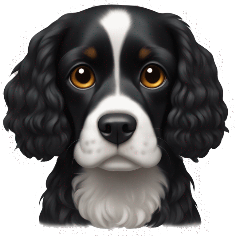 Small completely black king spaniel with black fur on face and white stripe on chest emoji