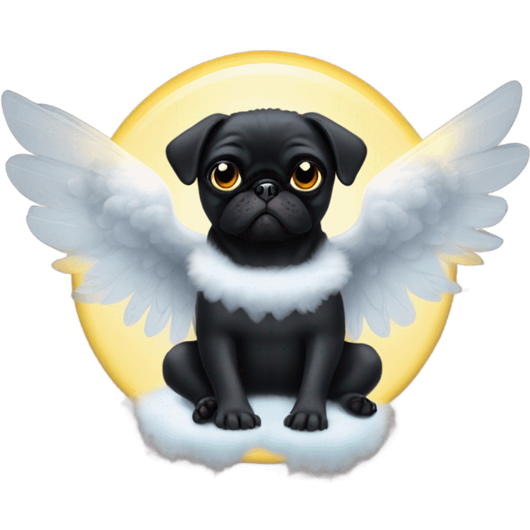 Black Pug with angel wings and halo emoji