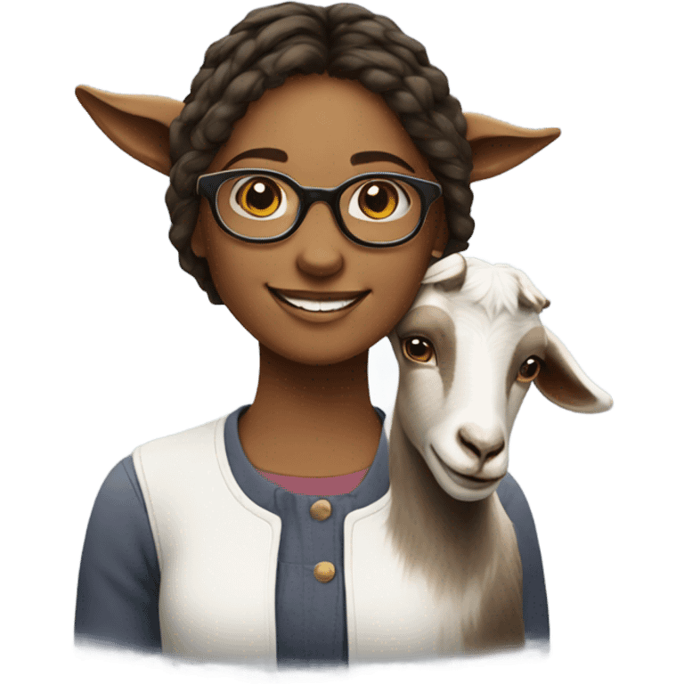 smiling girl with glasses and goat emoji