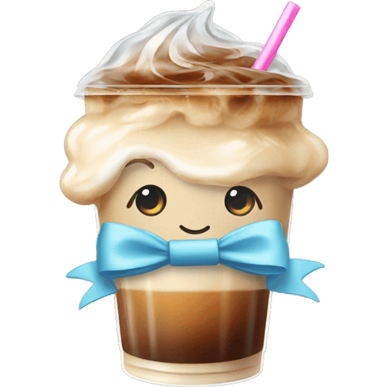 Iced coffee with a bow emoji