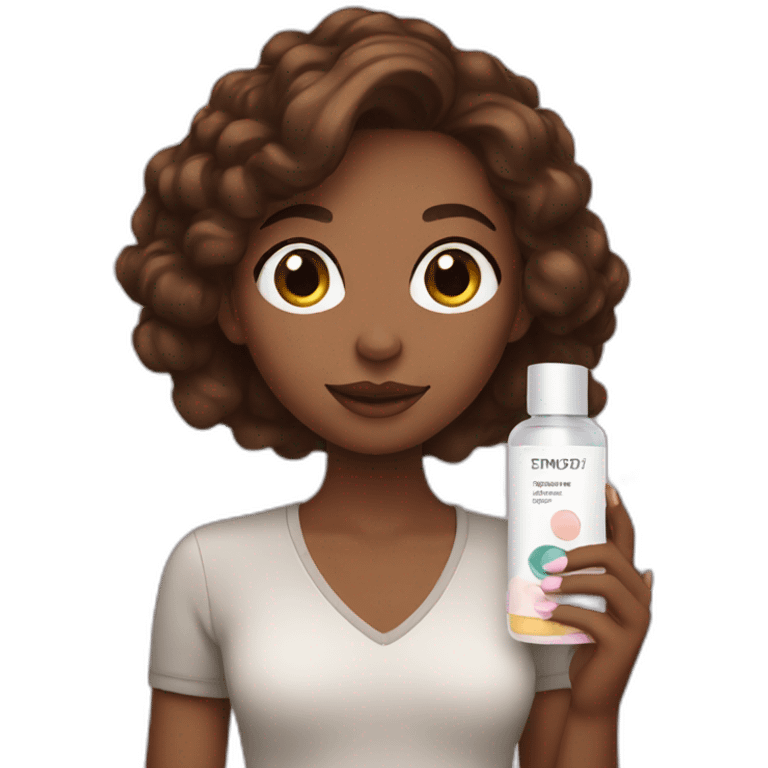 brown-haired girl holding cosmetic products in her hands emoji