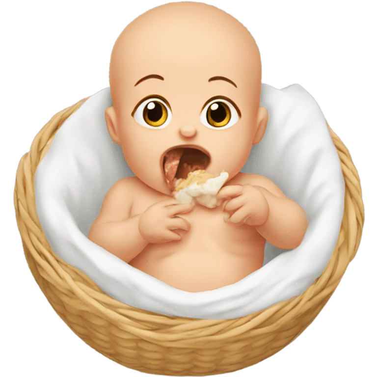 A newborn baby eats emoji