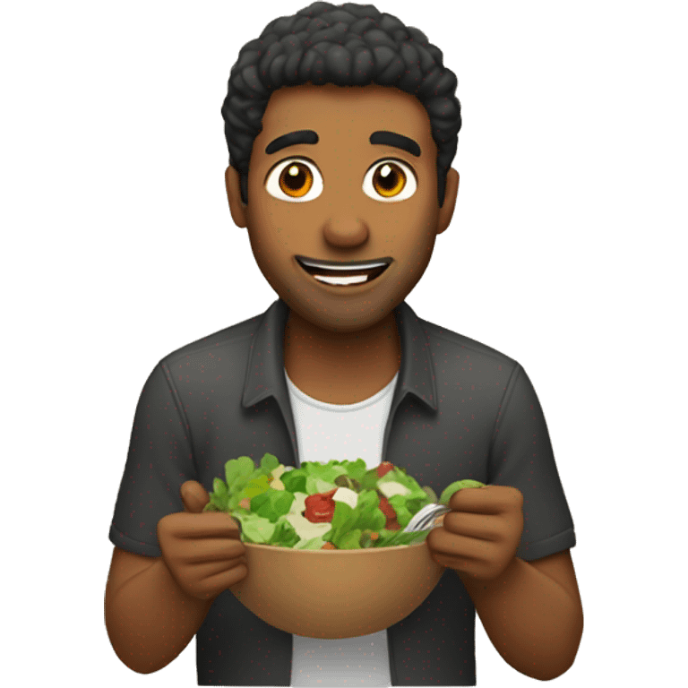 Brown man eating salad emoji