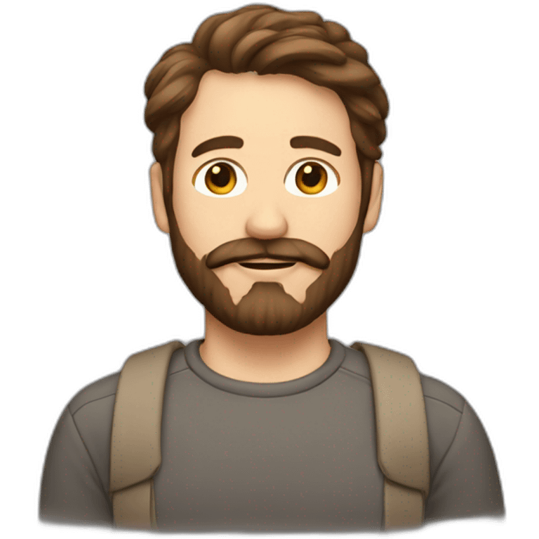 A guy with brown hair and a beard with a mustache emoji