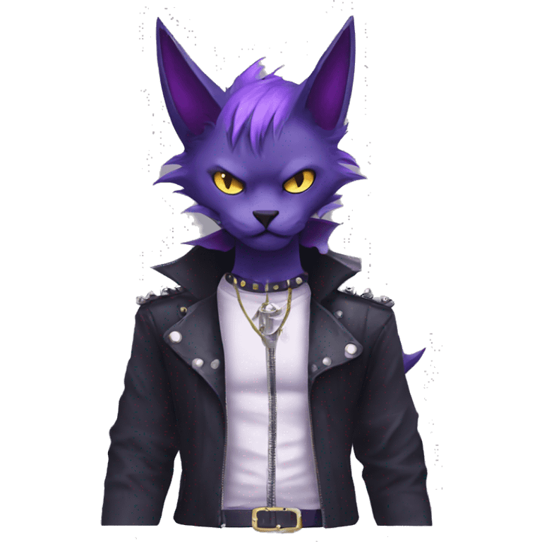 cool edgy evil black punk Purple nargacuga-bat-cat-Fakemon collar full body emoji