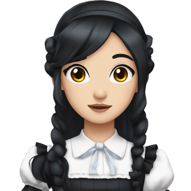 Anime maid with darkbrown eyes and long black hair wearing a french maid uniform emoji