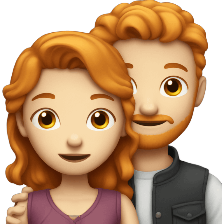 Ginger boy and brunette girl couple hugging emoji