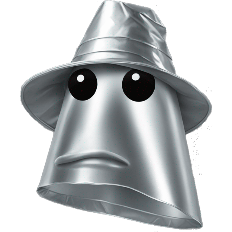 a pointed conspiracy tin foil hat pulled down to the nose emoji