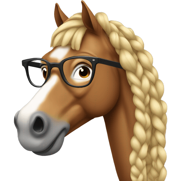 Horse wearing glasses and long braided hair emoji