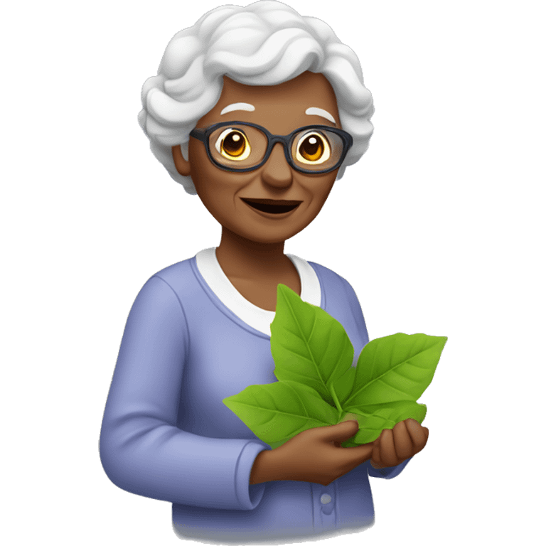 Granny holding a green leaf emoji