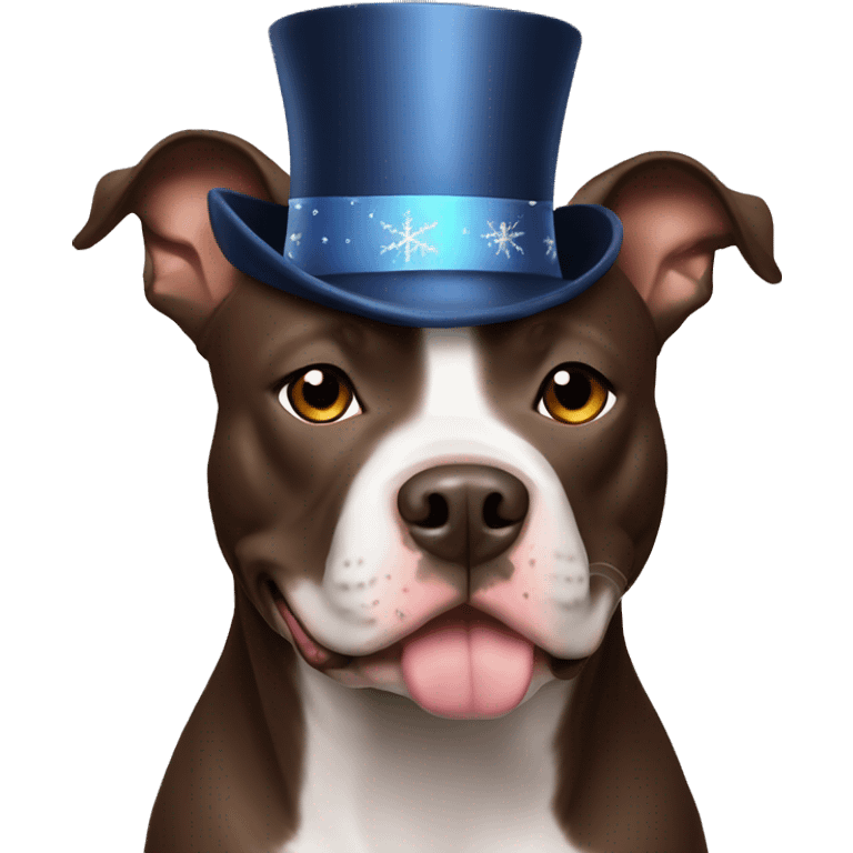 American Staffordshire Terrier dark brown in a New Year's hat emoji