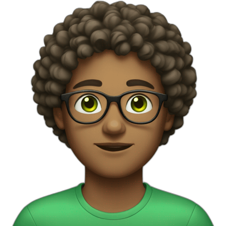  A young man with green eyes, round glasses and curly hair emoji