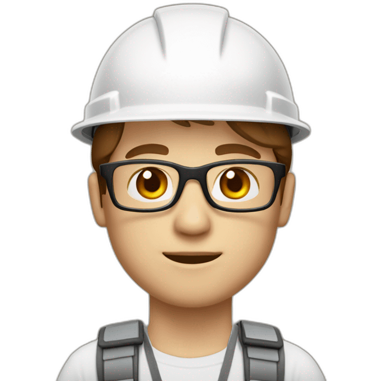 Engineer, white hard hat, light fair skin tone, Brown Hair , glasses, square face emoji