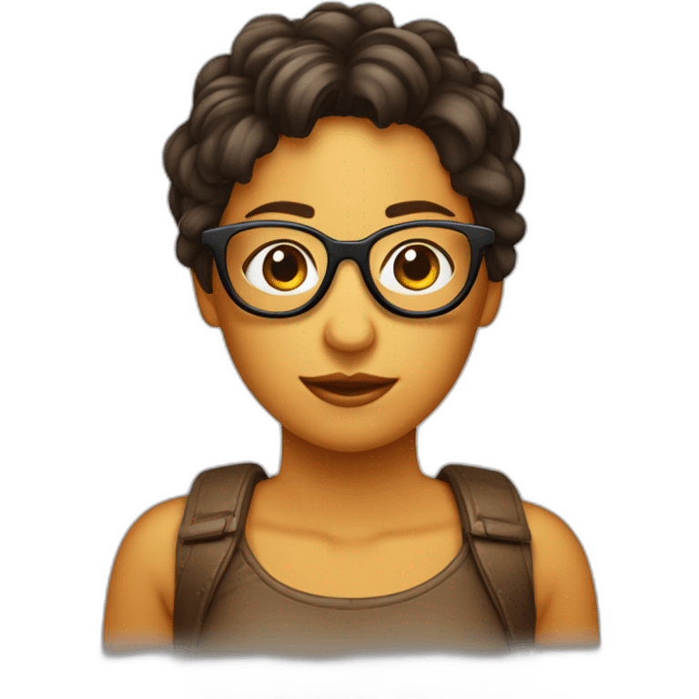 Chica pelo corto liso y marrón con gafas emoji