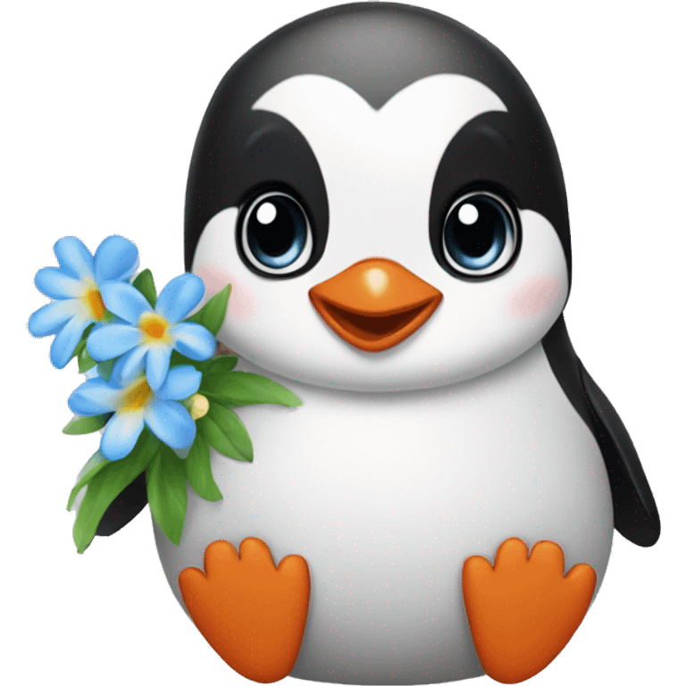 Baby penguin with flowers emoji