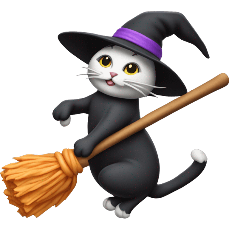 witch cat riding a broom cookie emoji