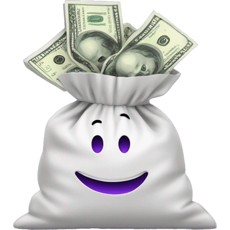 overflowing money in bag that is purple emoji