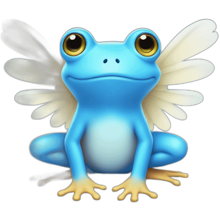 cute round blue frog with white angel wings emoji