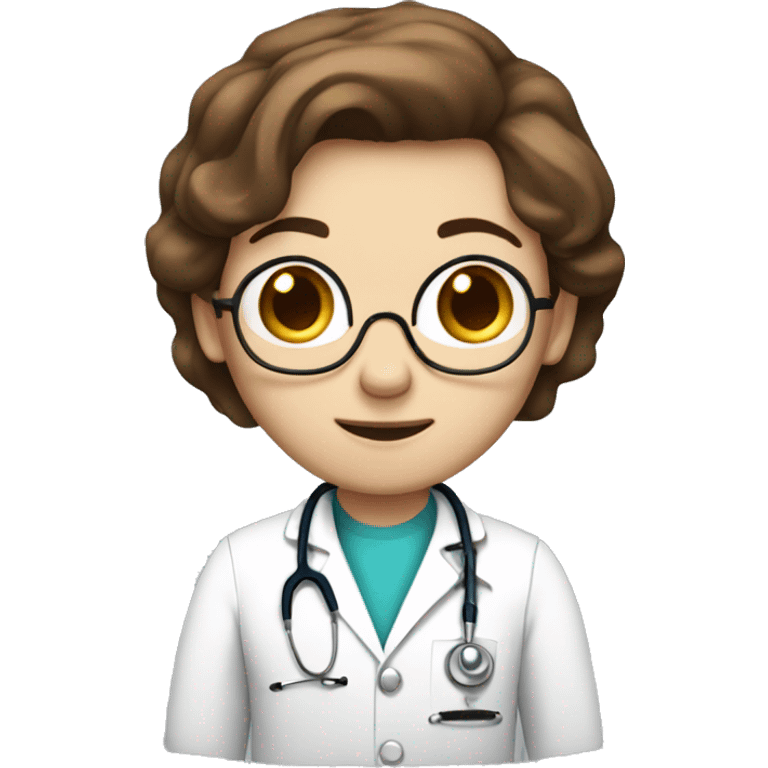 doctor with brown hair and white skin, stethoscope in hands emoji