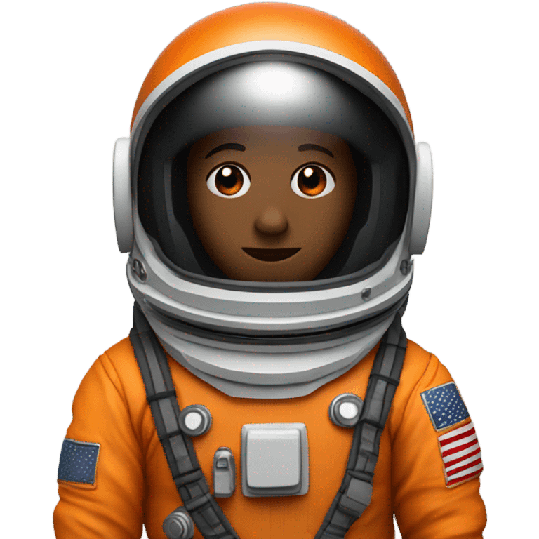 Astronaut wearing orange suit, and black helmet with no visible face, tinted black visor emoji