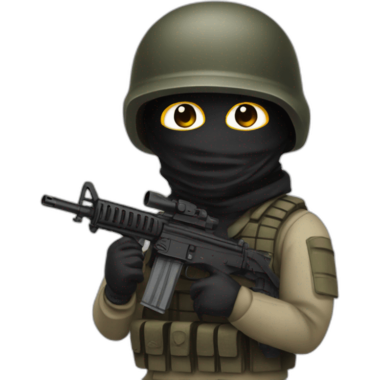 A soldier with a machine gun and wearing a black mask emoji