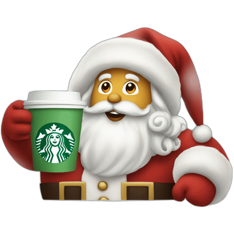 Santa Claus holding à Starbucks cup emoji