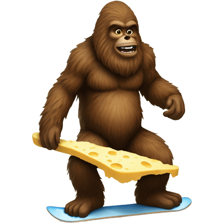 Bigfoot eating cheese on a snowboard emoji