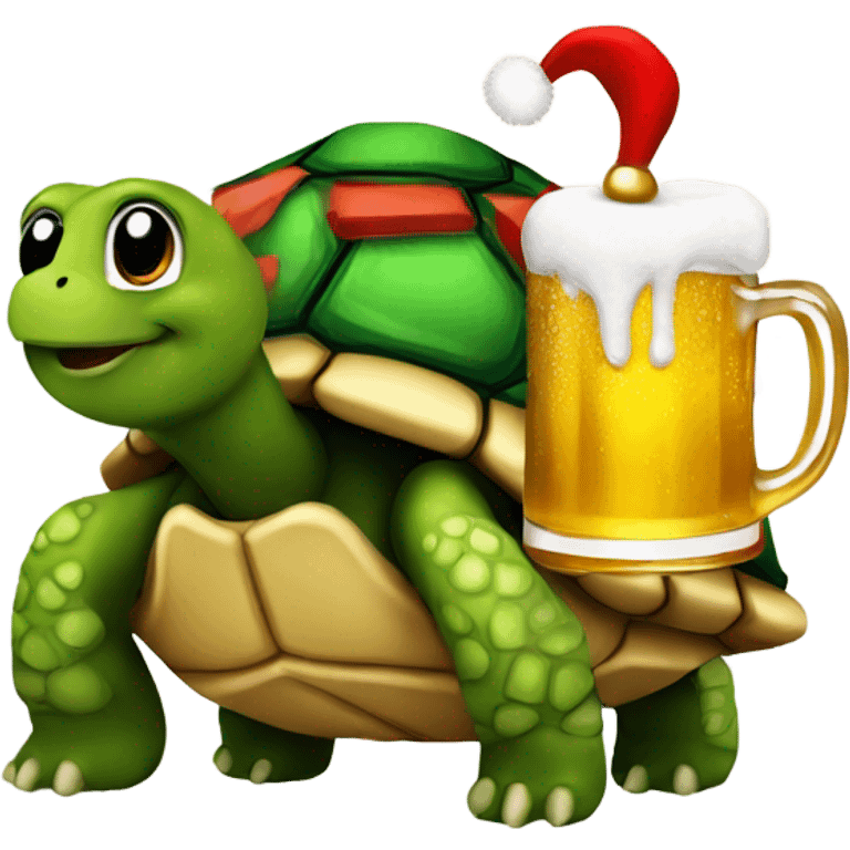 Christmas themed turtle with a beer emoji