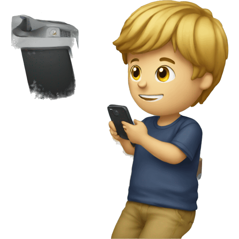 Boy playing phone emoji