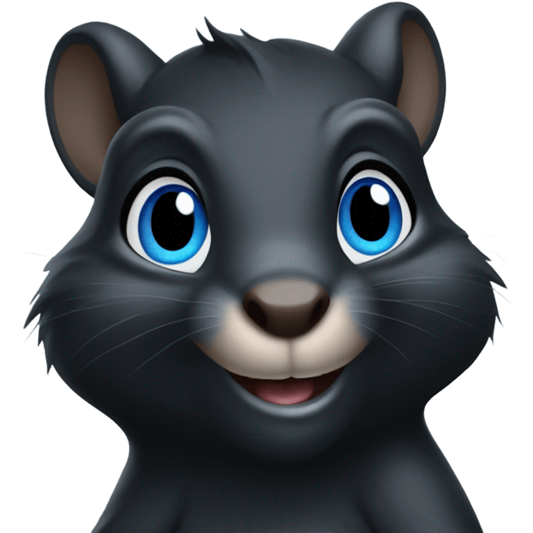 Black squirrel with blue eyes saying I’m here emoji