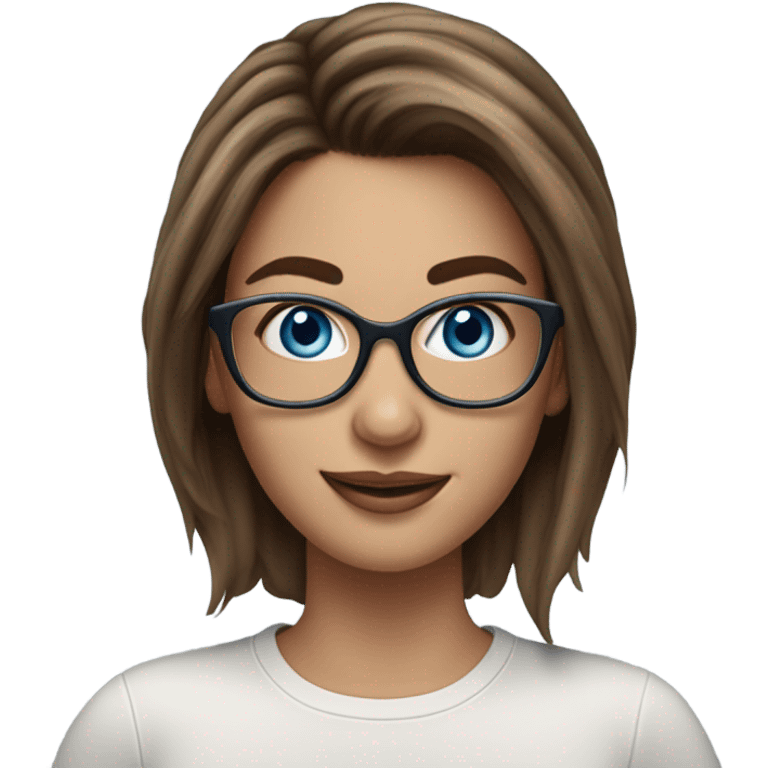 Hyper Realistic Balayage brown haired beautiful woman with glasses and blue eyes happy  emoji