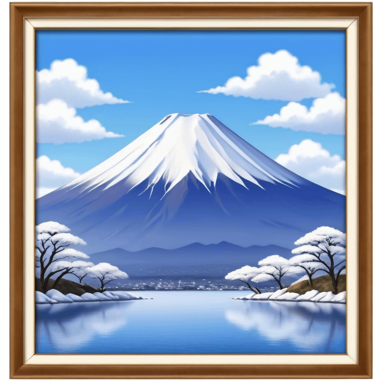 Cinematic Realistic Mount Fuji Landscape Emoji, depicted with the iconic snow-capped peak set against a serene sky rendered with lifelike textures and breathtaking, natural lighting. emoji