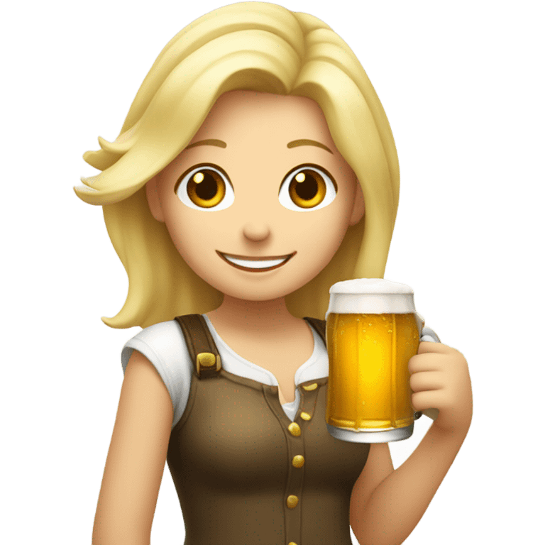 blonde girl with a smile drinking a beer emoji