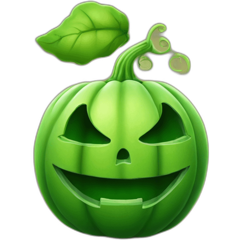 a smiling cute green jack o lantern with a sprout emoji