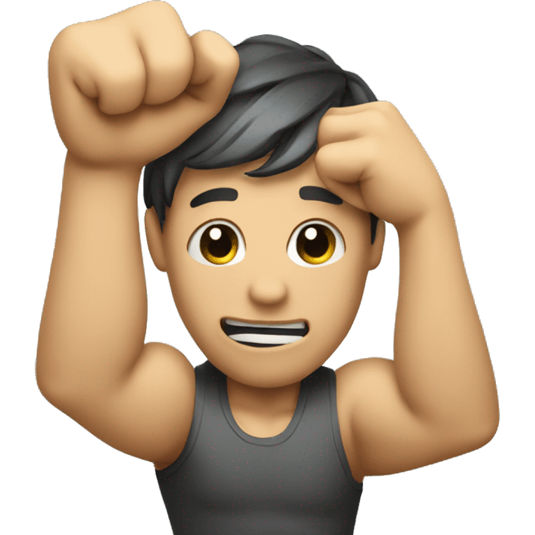 An emoji face with strong arm emoji