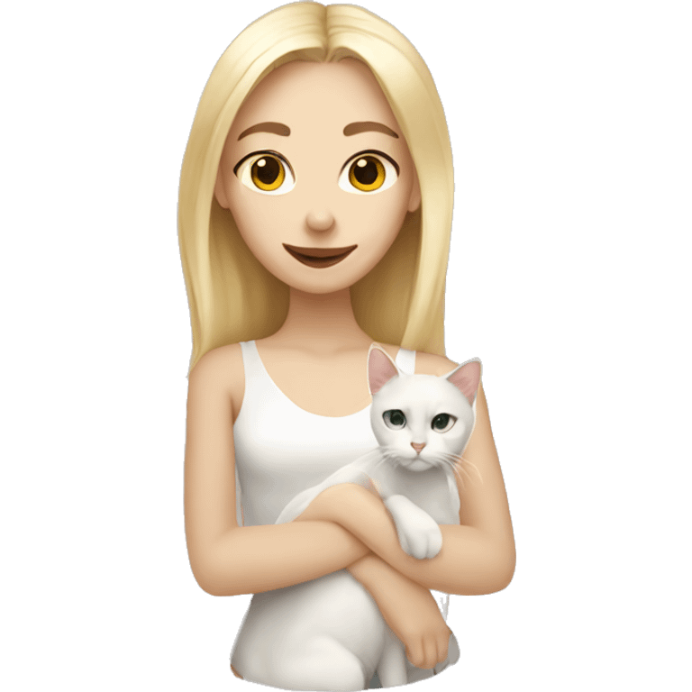 blonde girl and white cat emoji