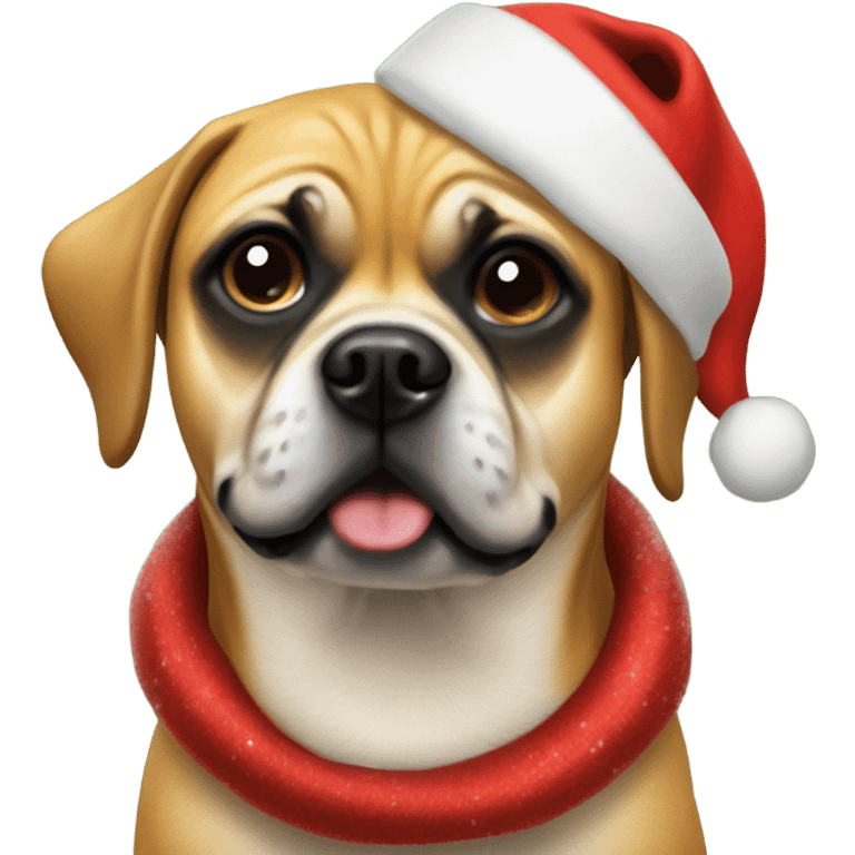 Puggle wearing Christmas hat emoji