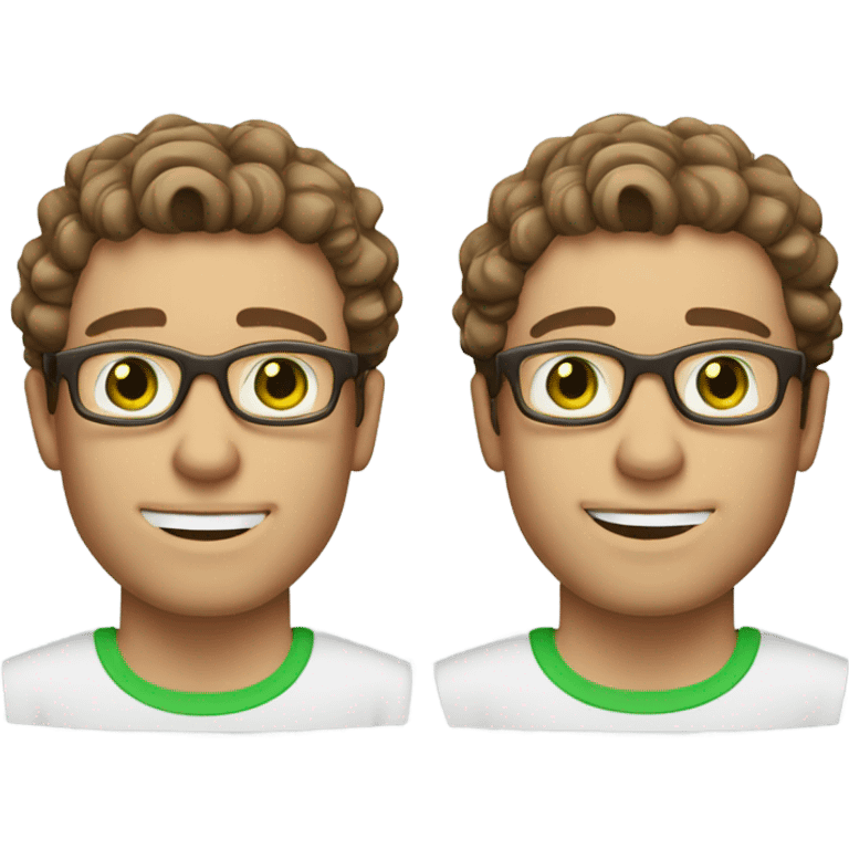 Caucasian male, shoulder length curly brown hair, green eyes, brown glasses, stubble emoji