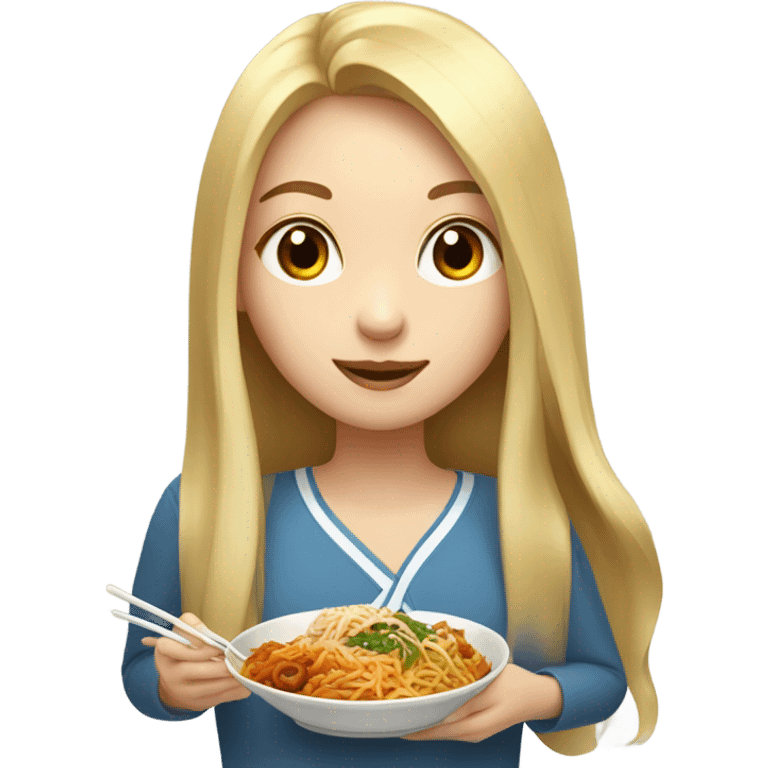  Blonde long hair girl eating Korean food emoji