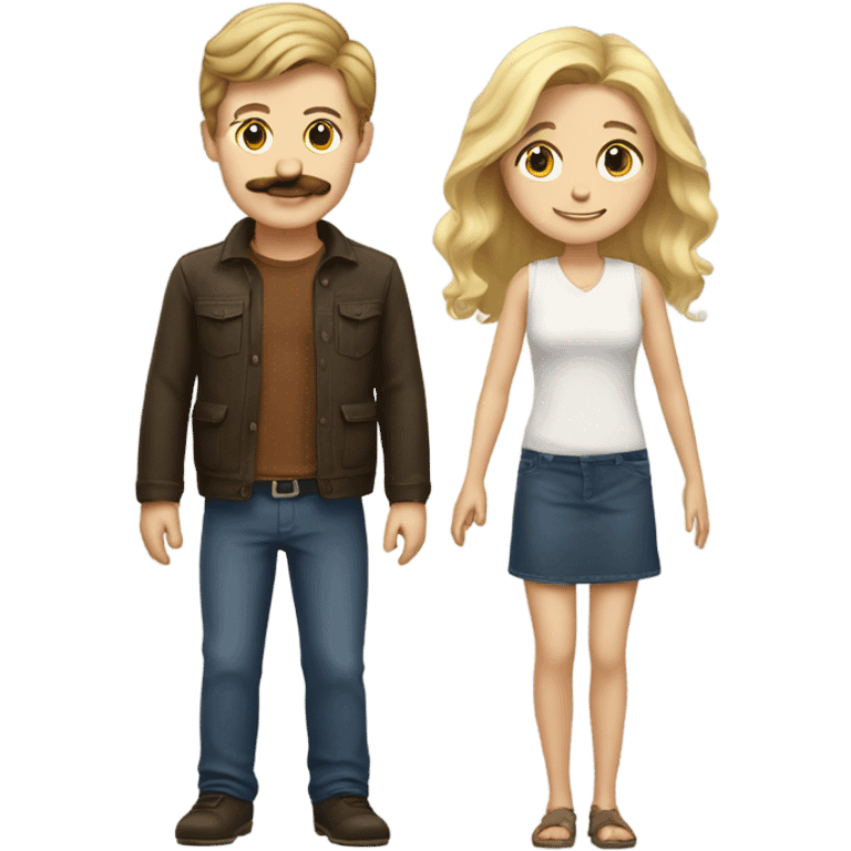 brown-haired white boy with mustache with blonde girl emoji