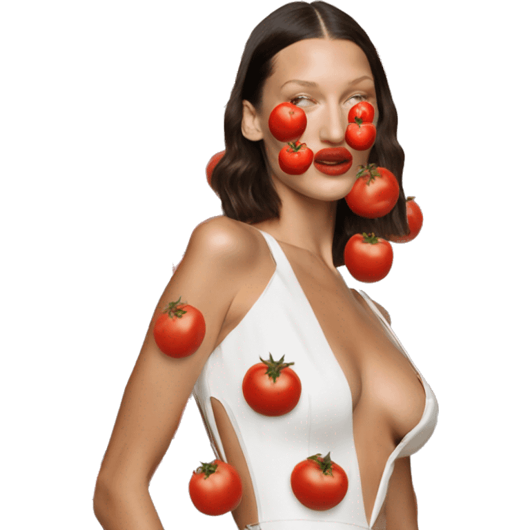 Bella Hadid with tomatoes on her face emoji