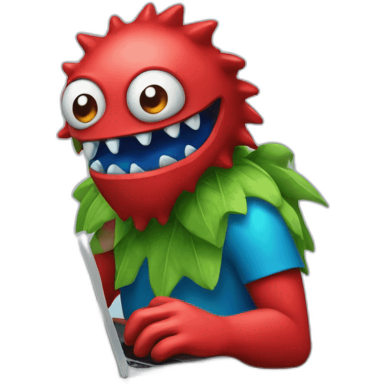 red blue and green creative monster with a laptop emoji