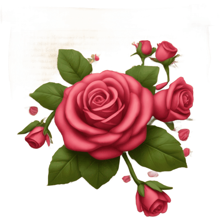 Realistic valentine poetry scroll with roses emoji