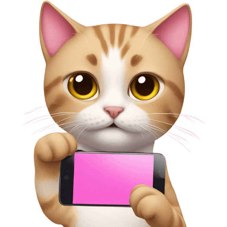 Cat with two bows in hair taking selfie on pink phone  emoji