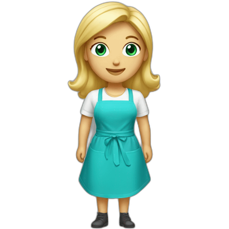 blonde woman with a cyan colored apron emoji